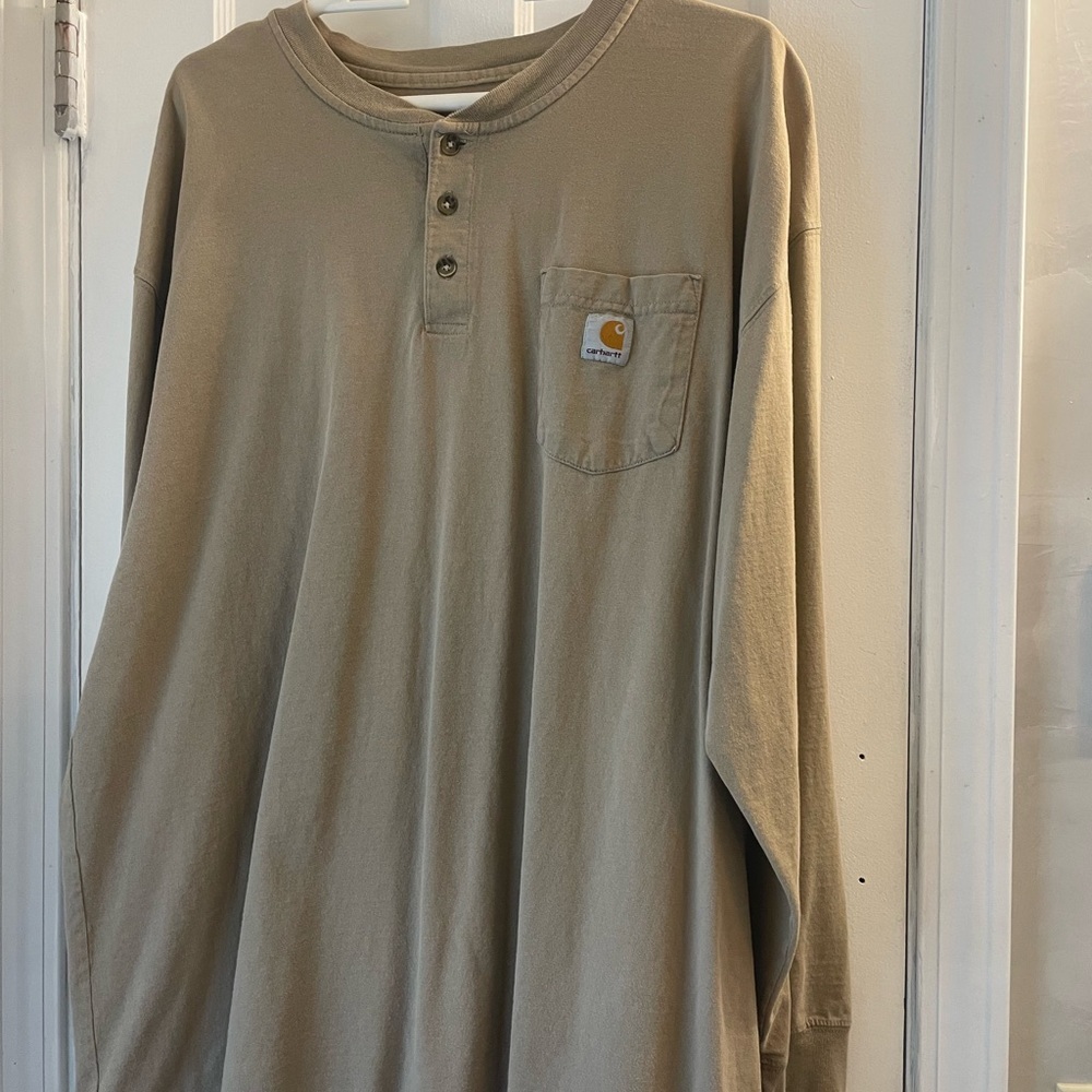 Carhartt Men's Beige Long Sleeve Henley Shirt
